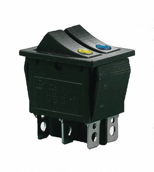 Переключатель KCD2-2101N BL+Y/B 220V 2 клавиши желтая+синяя с подсветкой Ny95500808