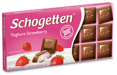 Якісний німецький молочний шоколад Schogetten Yoghurt-Strawnberry з начинкою йогурт-полуниця, 100 г