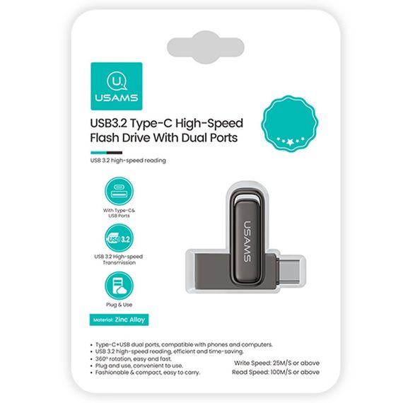 Флеш-накопичувач Usams US-ZB349 USB 3.2 Type-C Dual Ports – 256GB Tarnish | Зображення 5