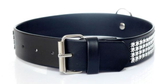 Нашийник зі штучної шкіри з кристалами Fetish Boss Series - Collar with crystals Silver, BS3300101 sexstyle | Зображення 3