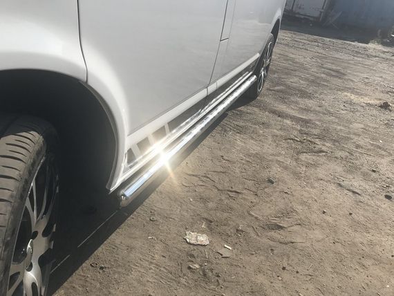 Боковые трубы BB002 (2 шт, нерж) 70мм, Длинная база для Volkswagen T5 2010-2015 гг | Зображення 2
