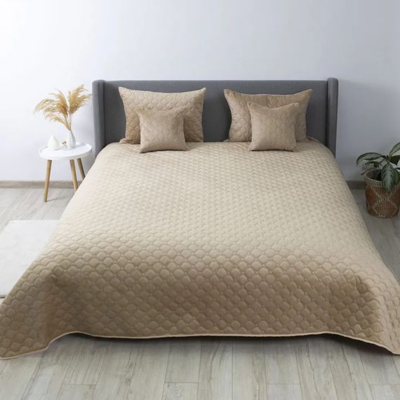 Покрывало двуспальное ТЕП Velour Ромб круглый 4-00516-22471 180х240 см золотой беж | Зображення 2