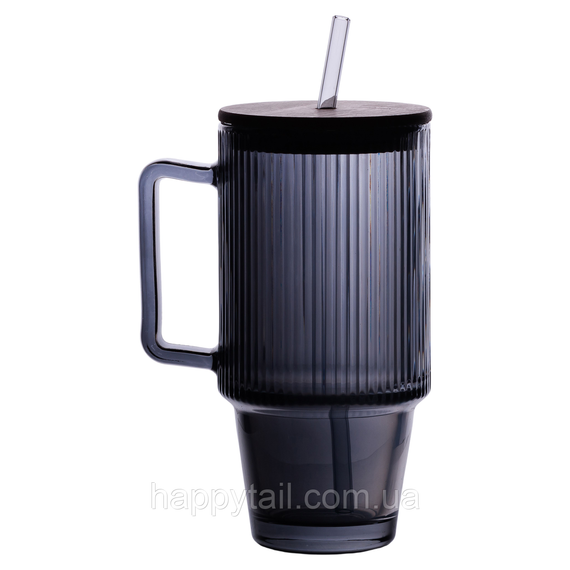 Кружка скляна з кришкою та трубочкою 750 (мл) Сірий HP-19-50 | Зображення 4