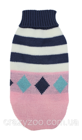 Светр для собак та котів EcoToys Stripe М рожевий біло-синя смужка A: 23 см B: 26 см C: 18 см 6898