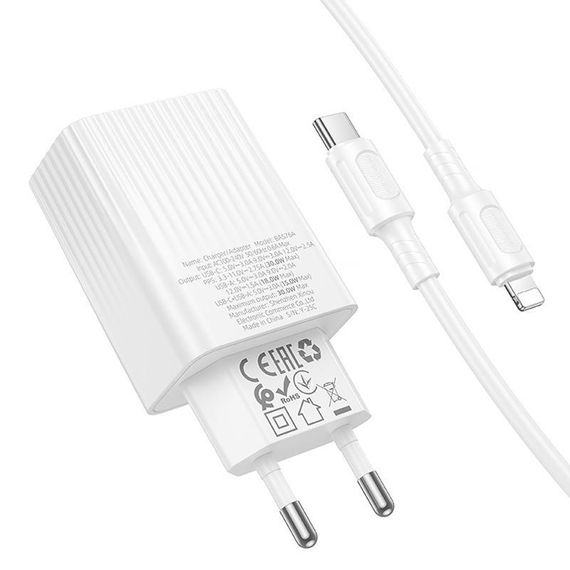 МЗП Borofone BAS76A Source PD30W+QC3.0 (1USB-A/1C) + кабель Type-C to Lightning White | Зображення 4