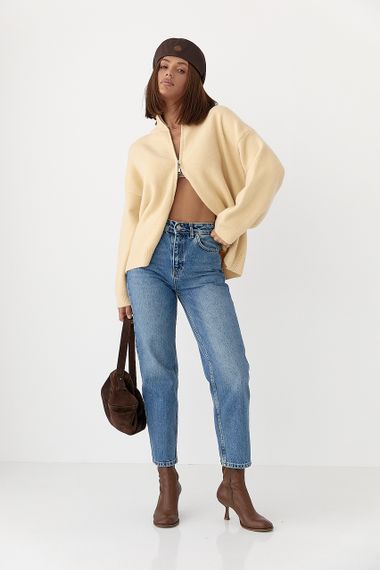 Теплий в'язаний кардиган на блискавці - бежевий цвет, ONE SIZE (є розміри) | Зображення 2