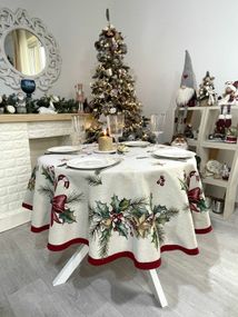 Скатертина гобеленова CASCABEL Limaso, Ø160, Кругла, Новорічний, Срібний люрекс, 60% поліестер, 24% бавовна, 16% акрил, Гобелен
