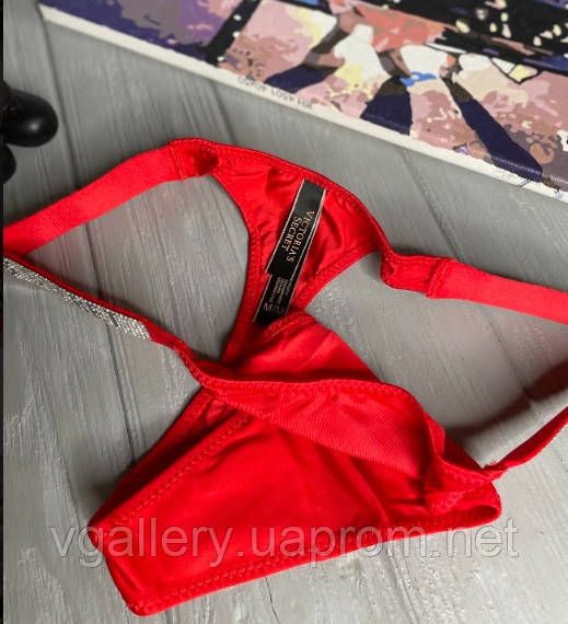 Стринги Victoria's Secret со стразами на выбор, женские стринги Виктория Сикрет, стринги Виктория Сикрет XL, Красный, Гладенькие (прописью) | Зображення 5
