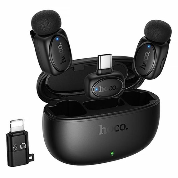 Петличный беспроводной микрофон Hoco L19 Graceful dual-mic 2in1 (Lightning/Type-C) Black