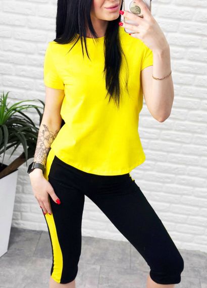 Женский летний костюм бриджи и футболка GF07928 цвет черно-желтый, размер 54/56 | Зображення 2