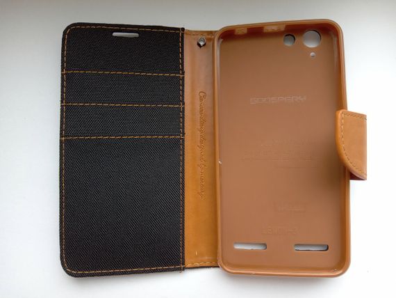 Чохол-книжка Goospery з тканини для Lenovo A6020 Чорний/коричневий | Зображення 1