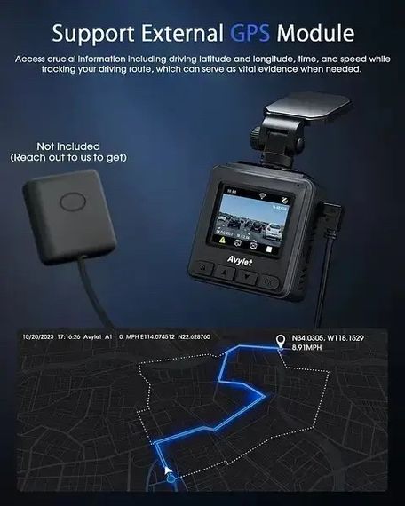 Видеорегистратор Wi-Fi 2K, Avylet a1, поддержка внешнего модуля GPS | Зображення 3