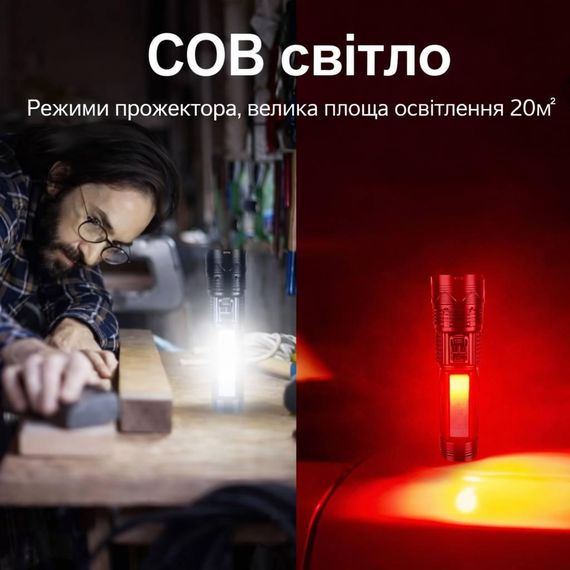 Потужний тактичний ліхтар 15000mAh з LED дисплеєм, COB підсвіткою та Power Bank, USB-C | Зображення 4