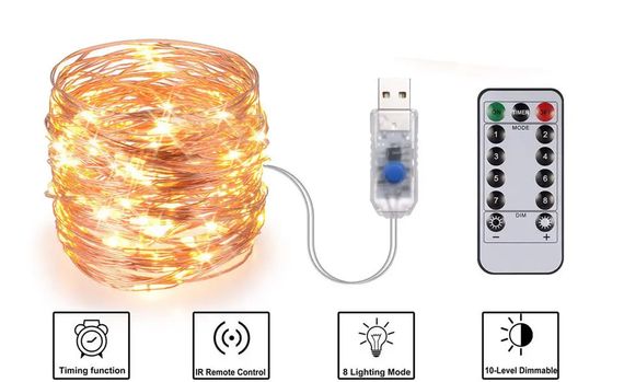 Светодиодная гирлянда Роса USB 2 метра с пультом дистанционного управления ∙ Гирлянда медная проволока 200LED 2M USB XL-76-20 | Зображення 1