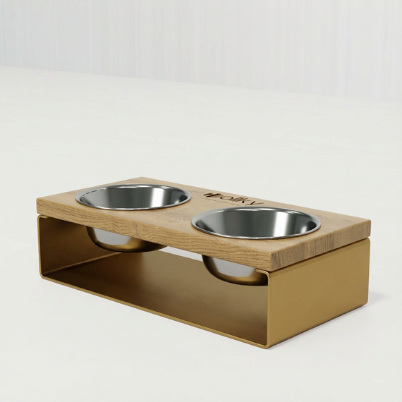 Миски на подставке из цельного металлического листа для собак и котов Hollky SteelWood S (2 × 0,45 л) SWS-36188-GLNT | Зображення 2