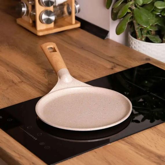 Алюминиевая блинная сковорода с мраморным антипригарным покрытием Ø 20 см, толстое дно MGC бежевый HP-4-426CR | Зображення 1