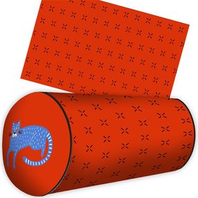 Подушка валик Синий кот на красном фоне 42x18 см (PV_JOY007)