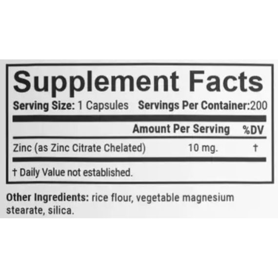 Микроэлемент Цинк En`vie Lab Zinc (cahelated citrate) 10 mg 200 Caps | Зображення 1