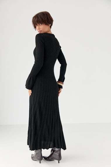 Однотонна сукня максі в рубчик - чорний цвет, ONE SIZE (є розміри) | Зображення 1