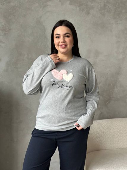 Сіра м'яка піжамка з сердечками PLUS SIZE з мікрофлісу | Зображення 4