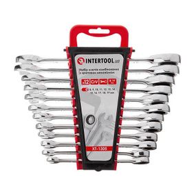 Набір ключів комбінованих, з тріскачкою, 12 шт., 8-19 мм, Cr-V, професійний, DIN3113 INTERTOOL XT-1305