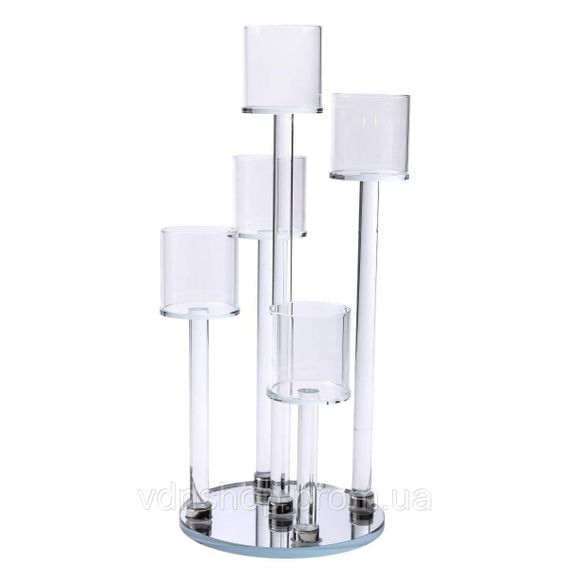 Подсвечник стеклянный на 5 свечей 16×38 см подсвечник декоративный прозрачный на ножке HP-4-14 | Зображення 1