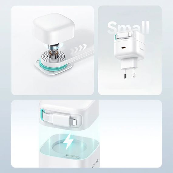 МЗП Usams US-CC209 GaN With Lightning Magnetic Retractable Cable Module XMF Ser. 35W (2USB-C) White | Зображення 4
