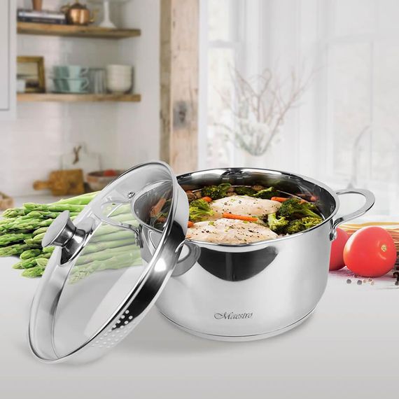 Каструля Maestro MR-3510-20, 3 л, 20 см, з нержавіючої сталі з кришкою, для всіх типів плит | Зображення 1