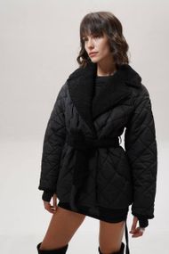 Куртка женская короткая теплая с меховым воротником 70 см M-L