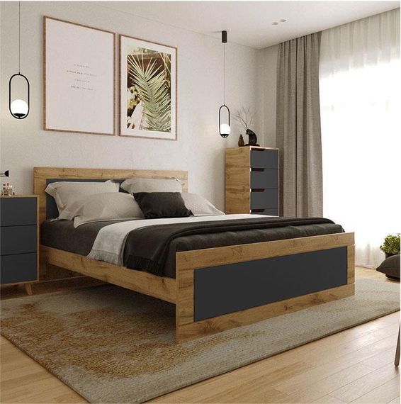 Ліжко двоспальне Тахо Viorina-Deko 1600x2000 мм, колір Дуб Тахо/Графіт, в скандинавському стилі | Зображення 4