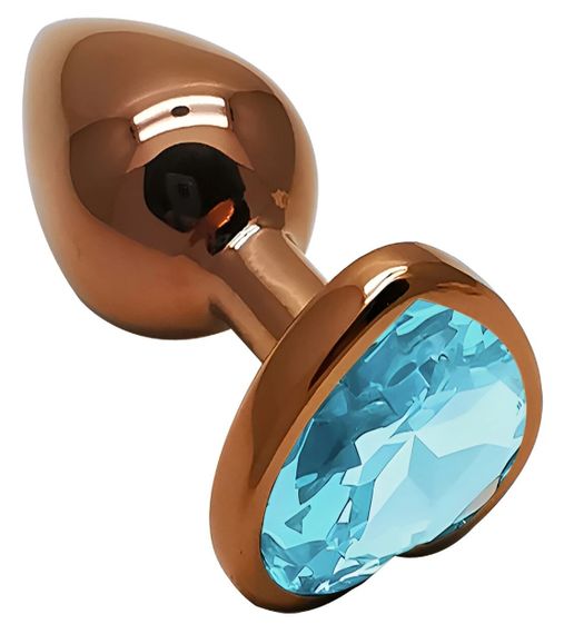 Анальна пробка EGZO Dark Gold Heart Plug Aqua S із блакитним кристалом, рожеве золото Sex Aura | Зображення 1