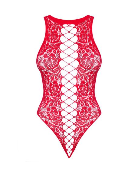 Ажурний бодістокінг із ефектом шнурівки Obsessive B120 teddy red S/M/L, червоний Sex Aura | Зображення 4