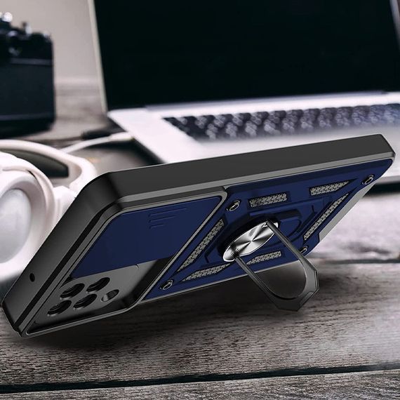 Ударостійкий чохол Camshield Serge Ring для Samsung Galaxy A22 4G/M32 TPU+PC, Шторка на камеру, Синій | Зображення 1