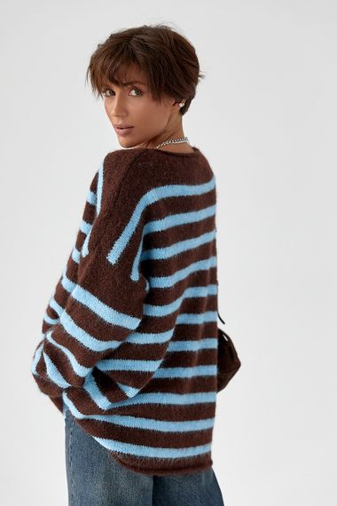 Тепла в'язана кофта oversize у смужку - коричневий цвет, ONE SIZE (є розміри) | Зображення 1