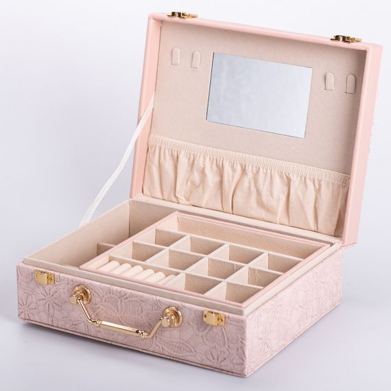 Скринька для прикрас з еко шкіри 2 яруси із дзеркалом органайзер для ювелірних виробів