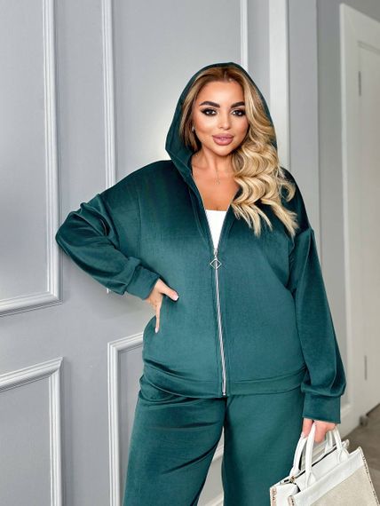 Женский велюровый спортивный костюм больших размеров штаны палаццо МТ317 цвет зеленый, размер 50/52 | Зображення 1