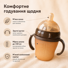 Антиколиковая бутылочка для кормления 150 мл силиконовая с ручками, мягкой соской и трубочкой для детей 0-6 месяцев