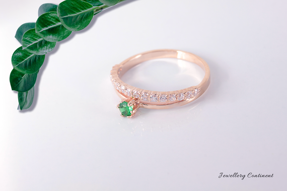 Кольцо из красного золота с зеленым фианитом 20 | Зображення 5