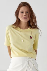 Футболка з вишитими вишеньками - лимонний цвет, L (є розміри)