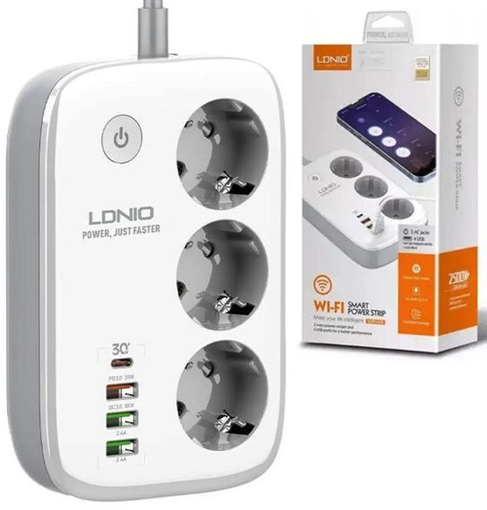 Сетевой фильтр LDNIO SEW3452 удлинитель 3 розетки 3 USB 1 Type-C WiFi управление Белый | Зображення 1