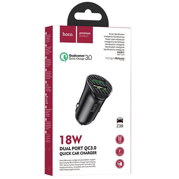 АЗП Hoco Z39 Farsighted QC3.0 18W (2USB-A) Чорний | Зображення 4