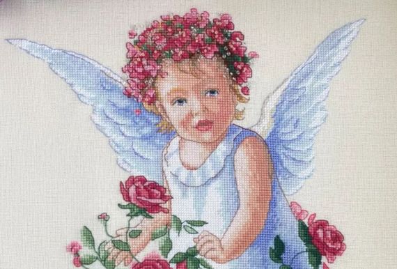 Набір для вишивання за нанесеною на канву схемою "Rose Angel". AIDA 14CT printed 41*44 см | Зображення 7