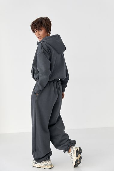 Спортивний костюм оверсайз із плюшевим начосом - темно-сірий цвет, S/M (є розміри) | Зображення 1