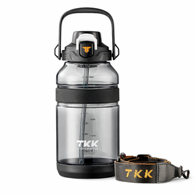 Спортивная бутылка TKK (2000 мл) - Полупрозрачный черный Tritan BPA-free, с мощной ручкой и кнопкой-фиксатором