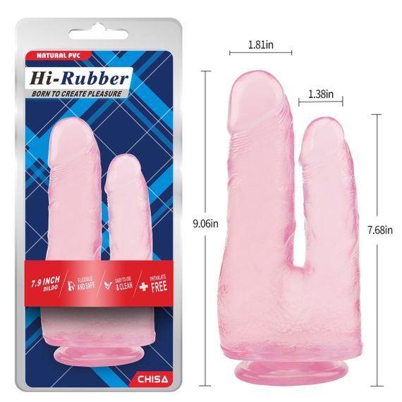 Фалоімітатор подвійний Chisa Hi-Rubber 7.9 на присосці, рожевий Sex Aura | Зображення 5