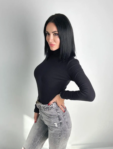 Женская теплая водолазка в рубчик на флисе GF04164 цвет черный, размер 46/48 | Зображення 1