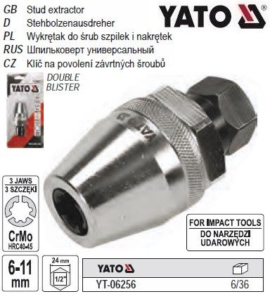 Шпилькокрут экстрактор ударный цанговый YATO Польша Ø=6-11 мм YT-06256