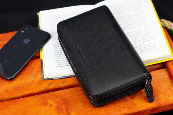 Черный кошелек-клатч на две молнии из натуральной кожи Marco Coverna B-5902B-1Q | Зображення 8