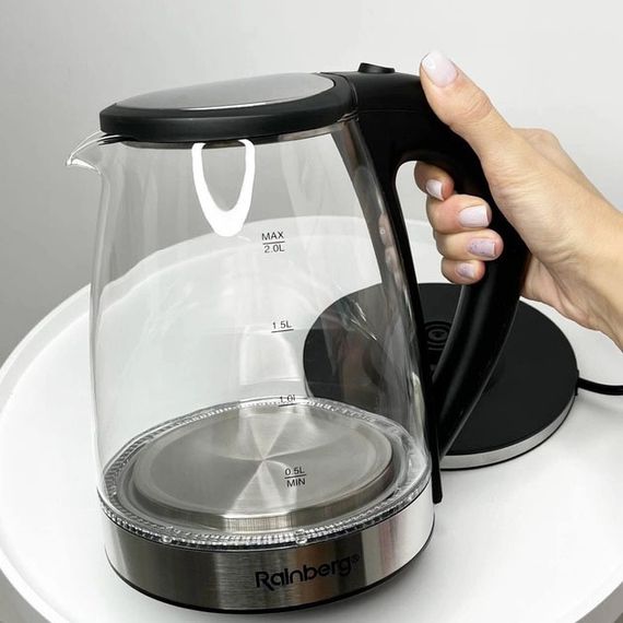 Електричний скляний чайник Rainberg RB-2250 з LED підсвічуванням 2200 Вт 1.8л, хороший електро чайник LV-33 | Зображення 7