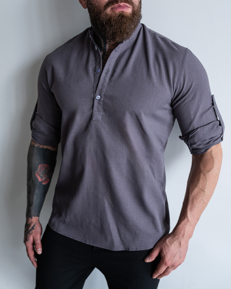 Рубашка лен длинный рукав серый S L | Зображення 2